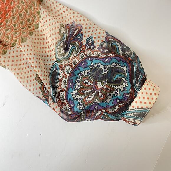 Aura Sheer Boho Blouse Tunic M Paisley Indie Spiritual Desert Festival Ruffle - Picture 2 of 7